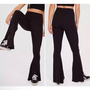 SALE Aerie Real Me Xtra High Waisted Slit Front Flare Leggings Tall Black Small